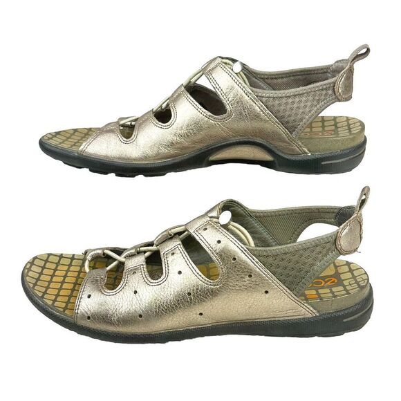 Ecco Sandals WMN EU 41 US 10/10.5 Pewter Jab Toggle Open Toe Perforated Metallic - Picture 4 of 13